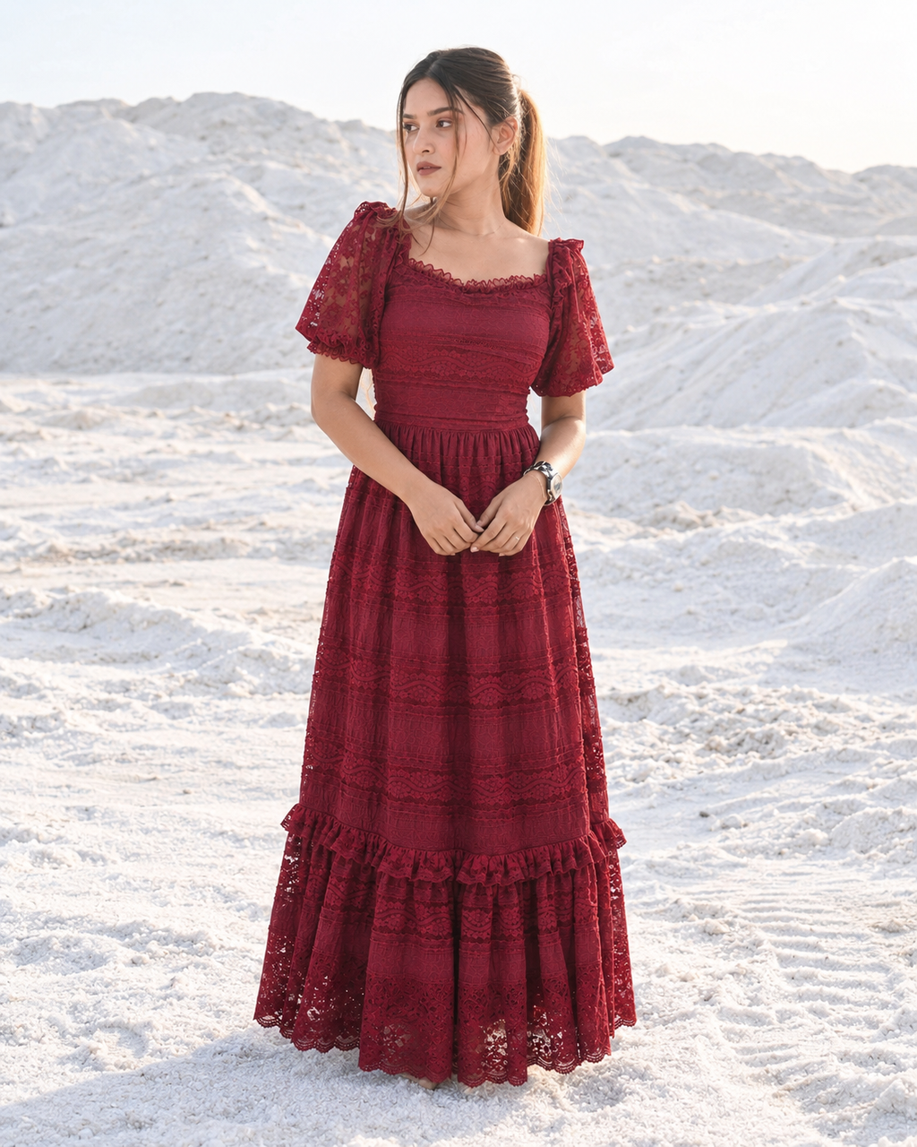 Romantic Lace Gown (Deep Wine)