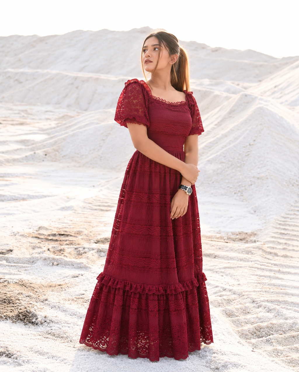 Romantic Lace Gown (Deep Wine)