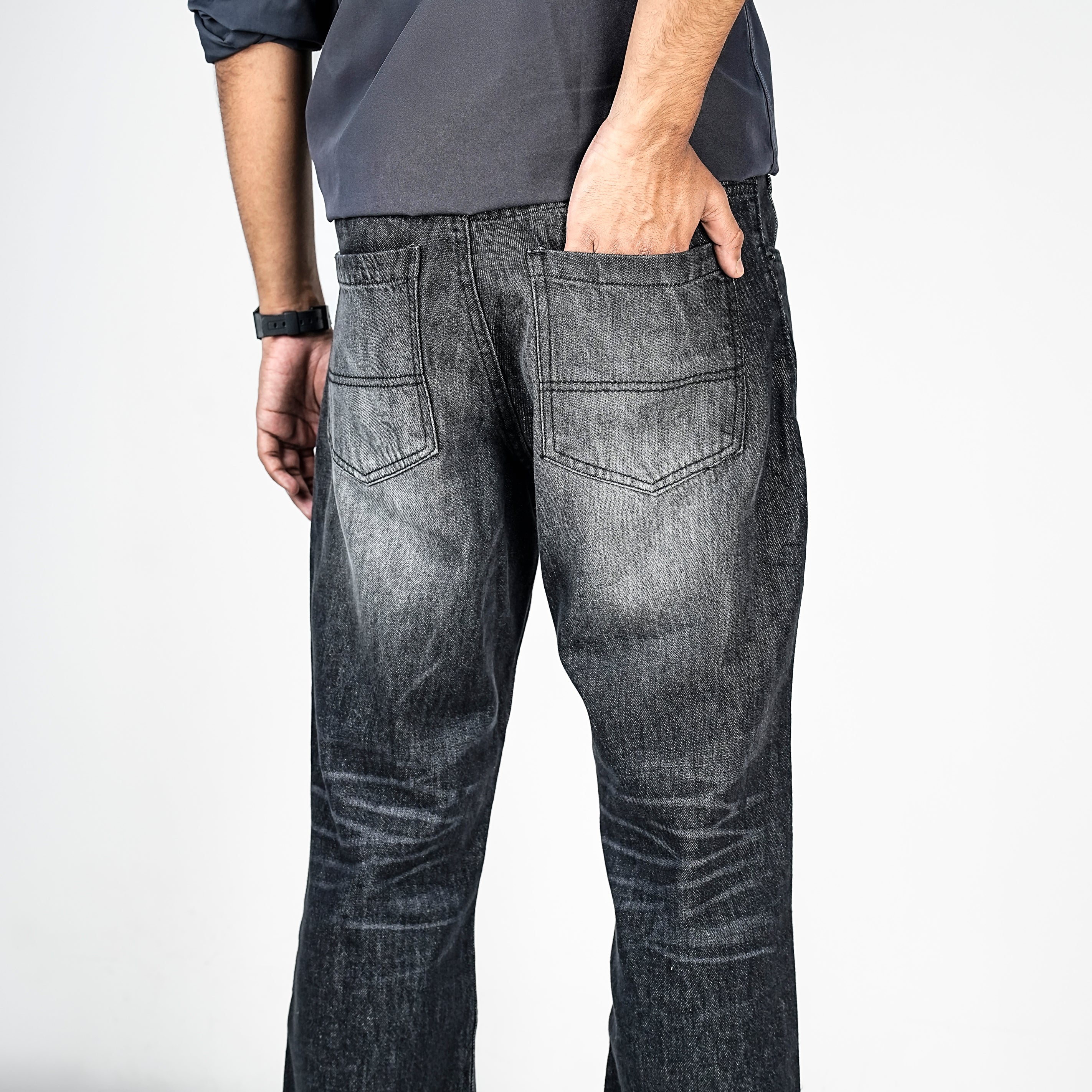 Premium Denim Boot-Cut Pant (Charcoal Black)
