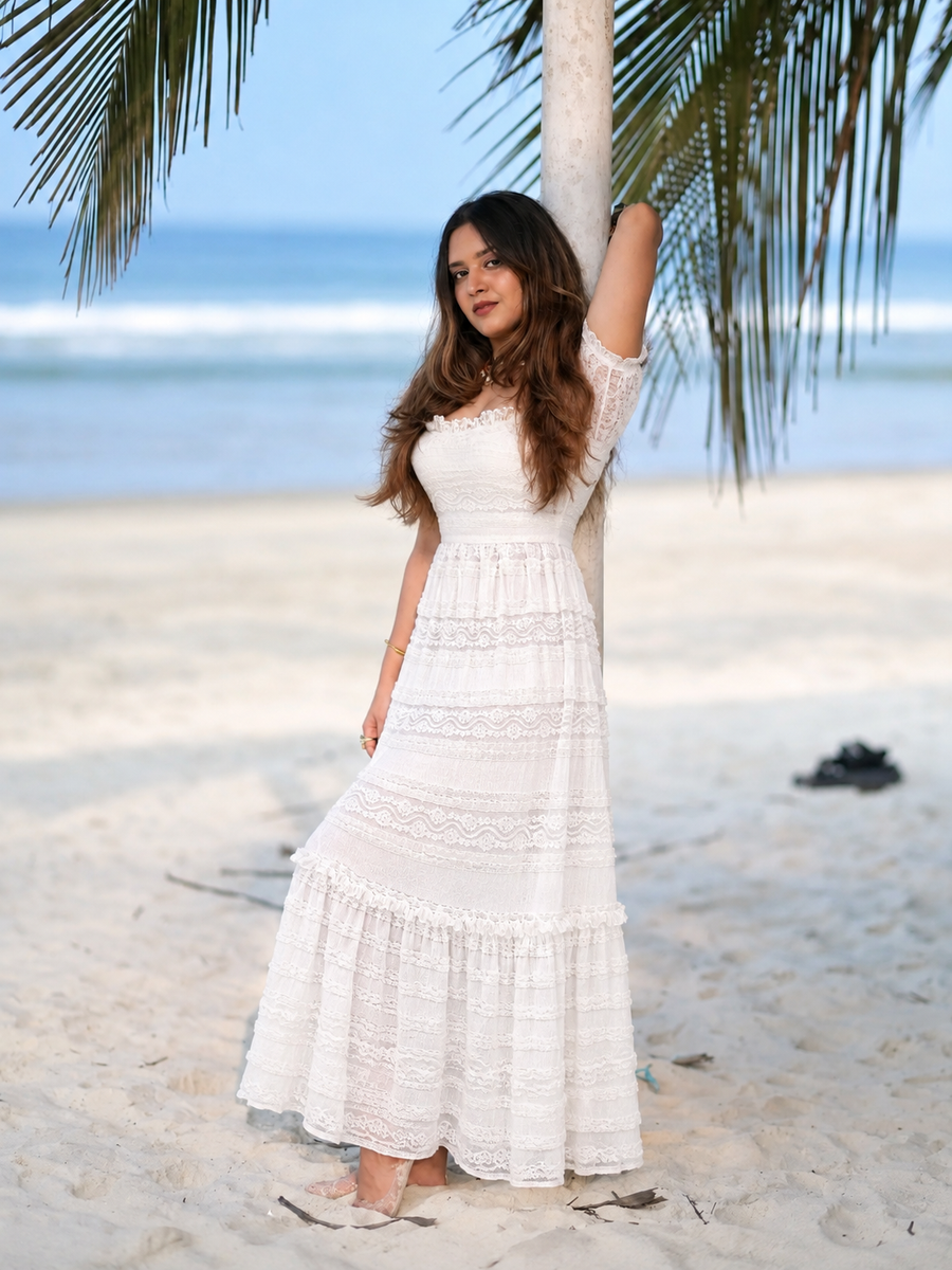 Romantic Lace Gown (Pearl White) — আজকের ফ্রি ডেলিভারি অফার