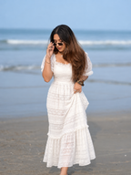 Pearl White Romantic Lace Gown movement detail